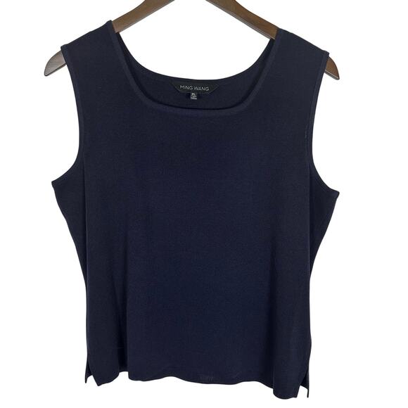 Ming Wang Soft Knit‎ Square Neck Sleeveless Tank Navy Blue Sz PL Petite Large - Picture 1 of 7